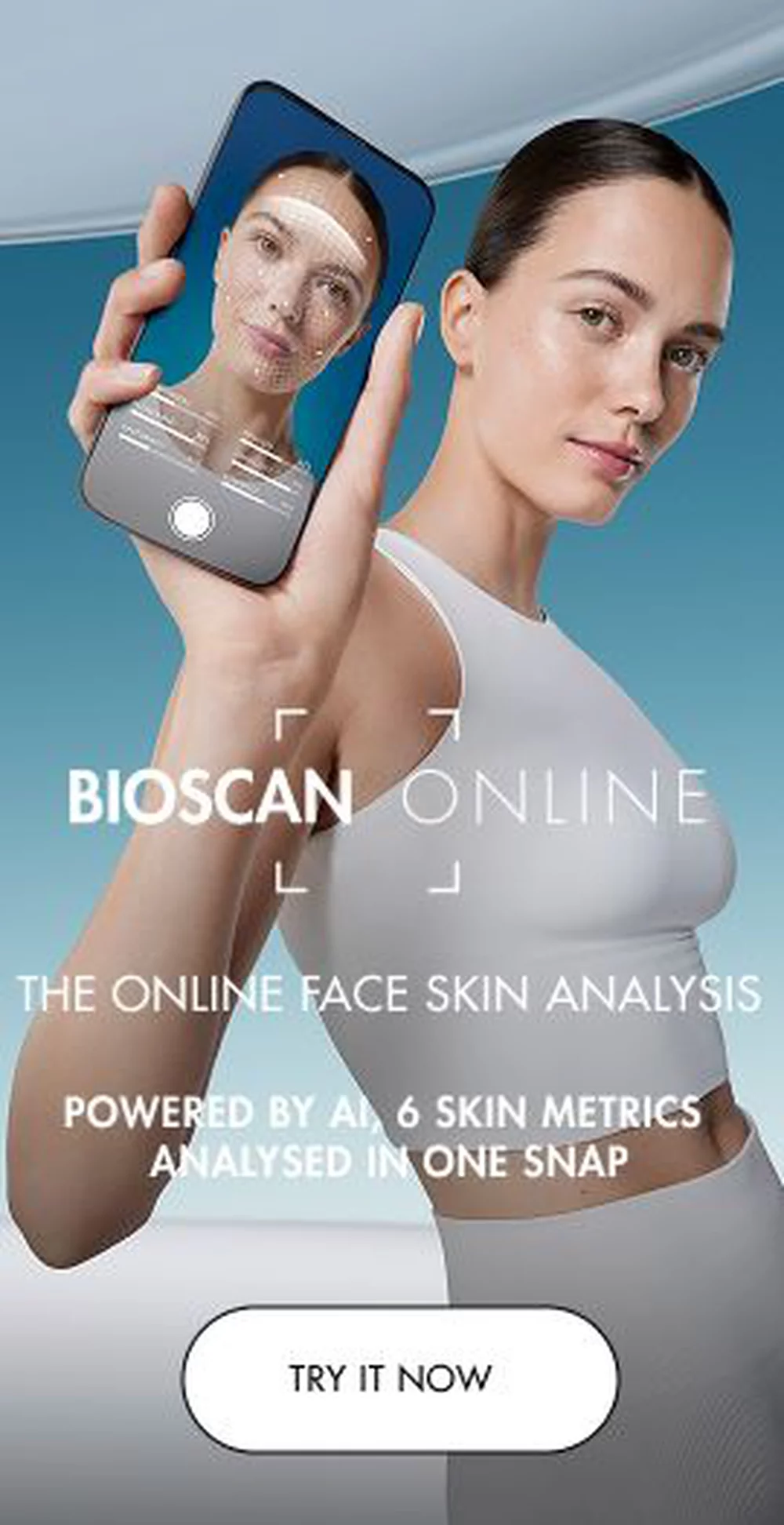 woman holding a phone showing the bioscan service