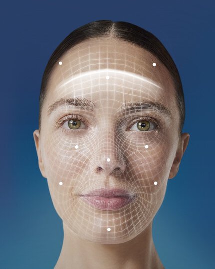 woman face showing face metrics lazer grid analysis