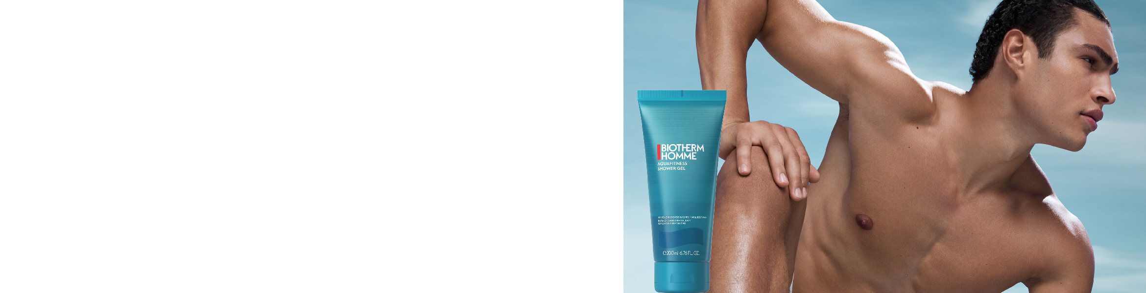 Homme sportif torse nu et tube aqua fitness gel douche