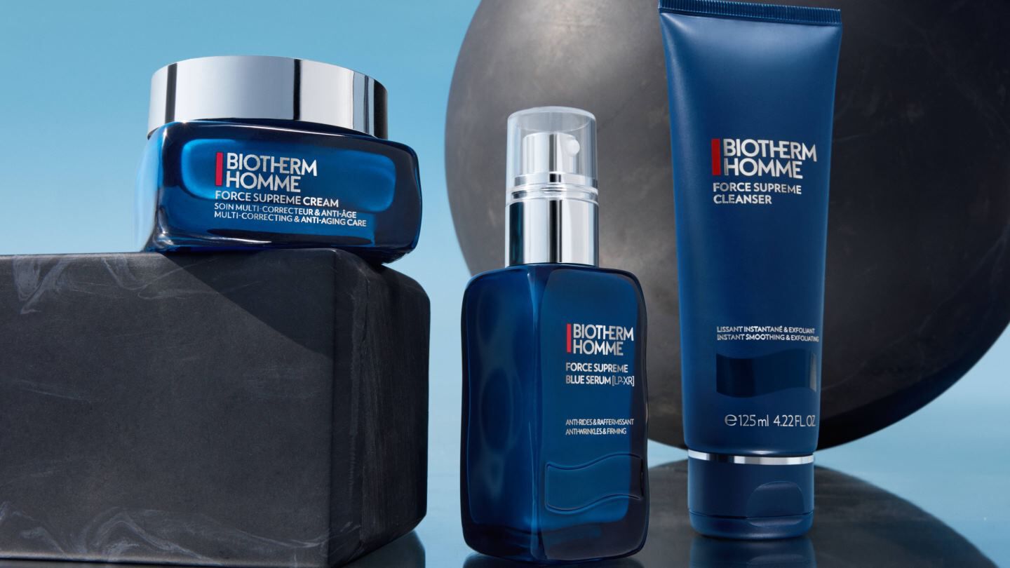 Gamme de produits Force Supreme avec un bloc gris et une bille