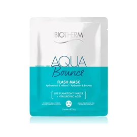Eine Tutenverpackung mit der Aufschrift: "BIOTHERM AQUA Bounce FLASH MASK Hyaluronic Acid".