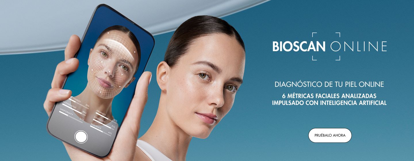 woman holding a phone showing the bioscan service